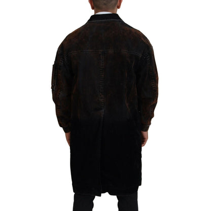 Dsquared² Brown Full Button Men Long Coat Cotton Jacket Dsquared²