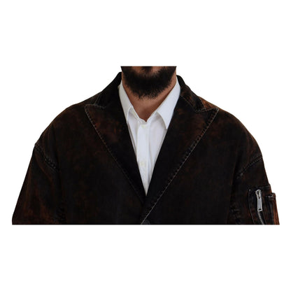 Dsquared² Brown Full Button Men Long Coat Cotton Jacket Dsquared²