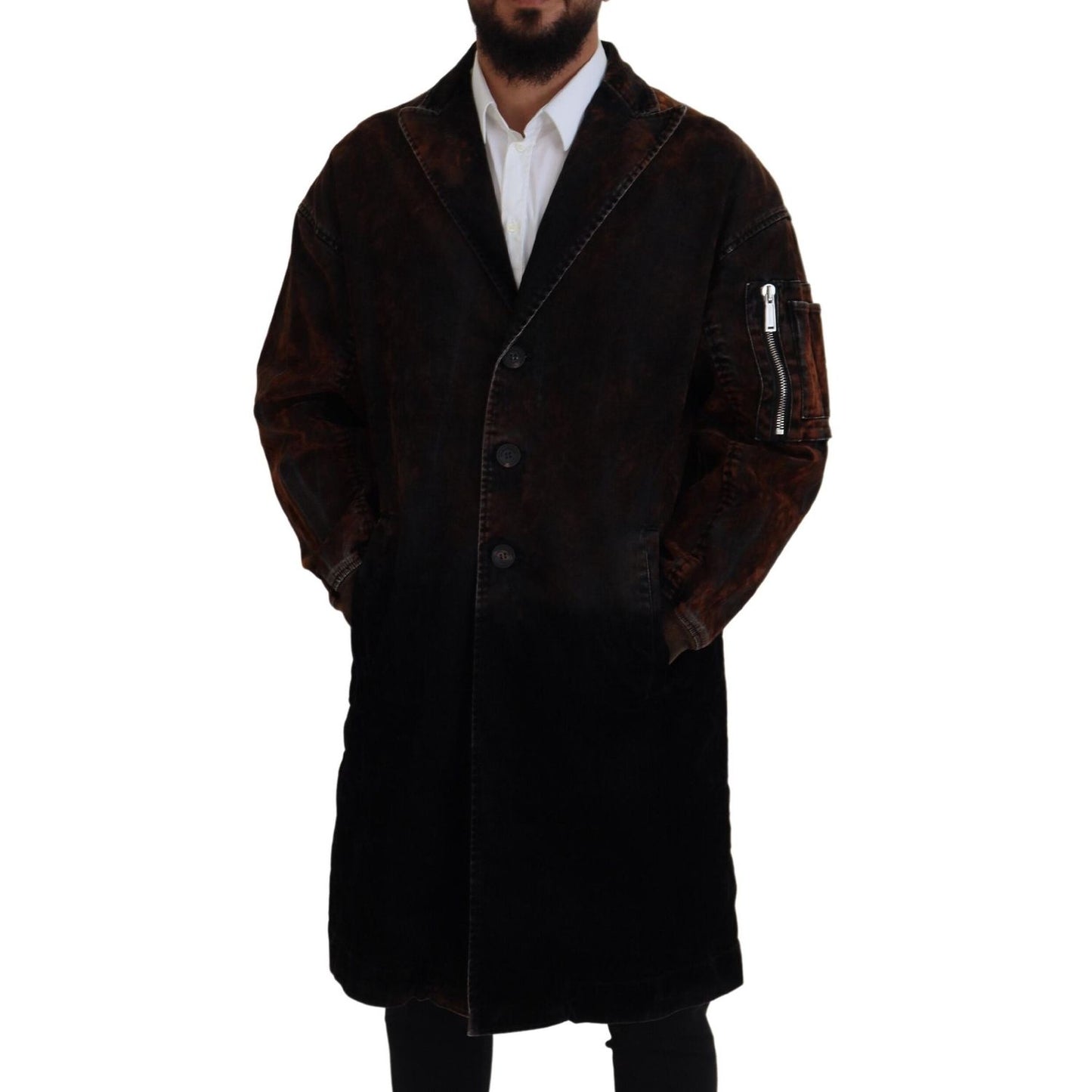 Dsquared² Brown Full Button Men Long Coat Cotton Jacket Dsquared²