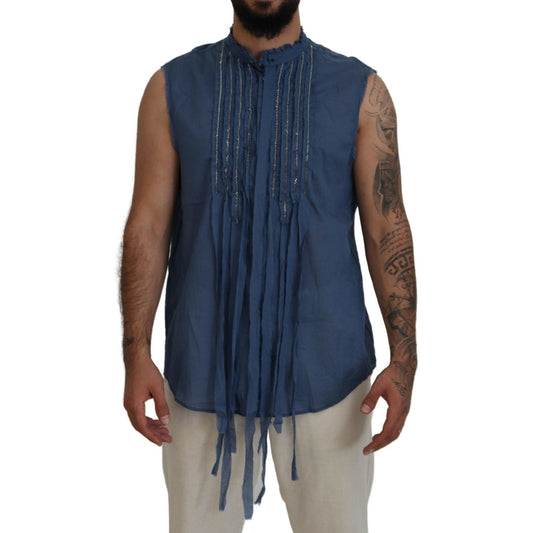 Dsquared² Blue Cotton Chain Embellishment Sleeveless Shirt Dsquared²