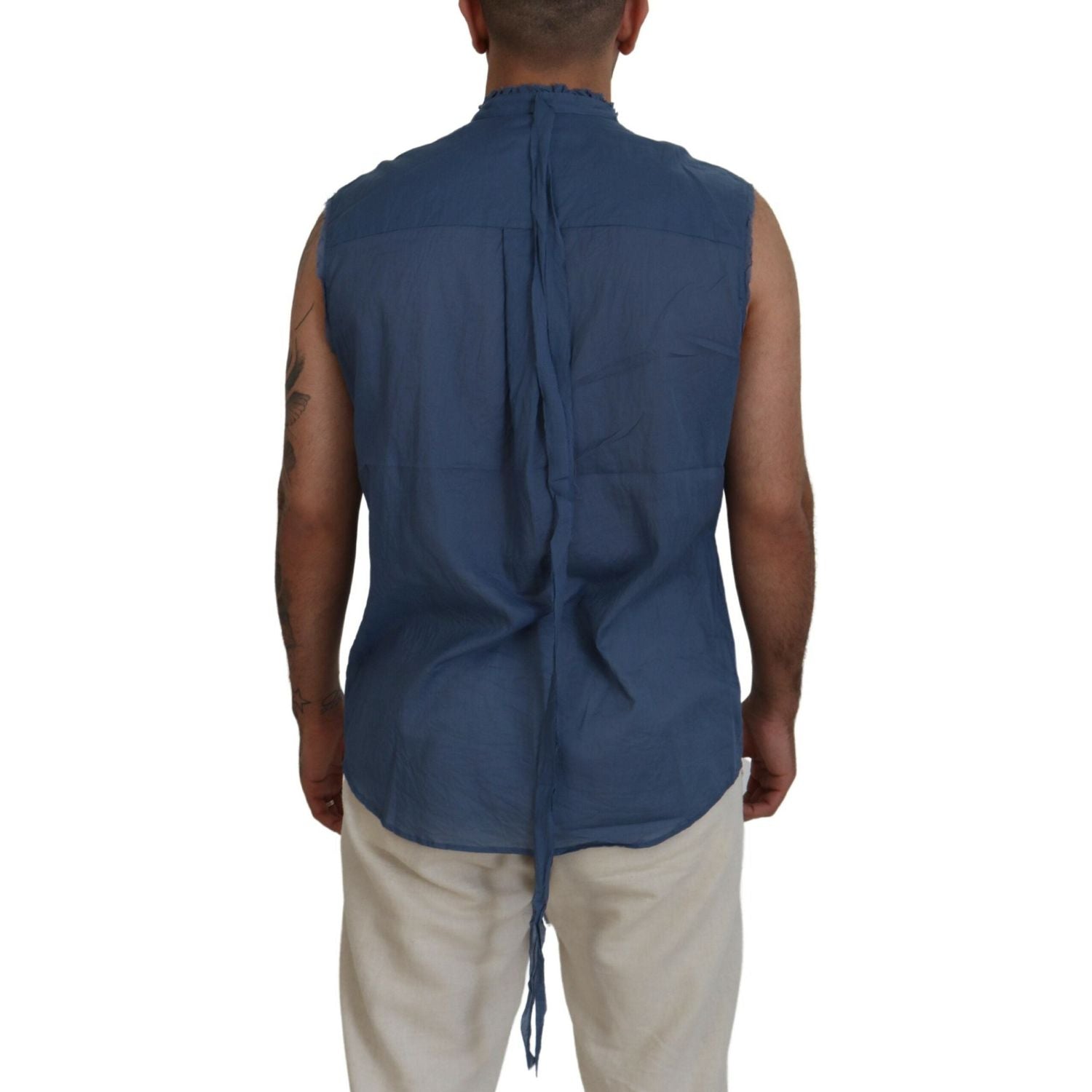 蓝色棉质链条装饰无袖衬衫