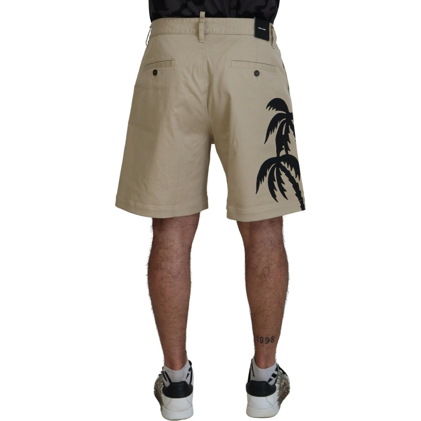 Dsquared² Beige Cotton Logo Printed Above Knee Shorts Dsquared²