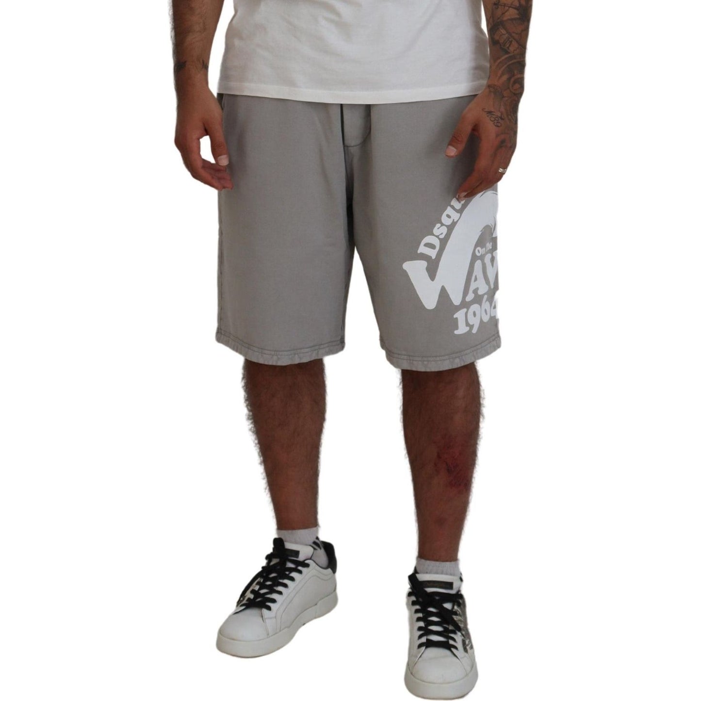 Dsquared² Gray Printed Pull On Men Casual Bermuda Shorts Dsquared²