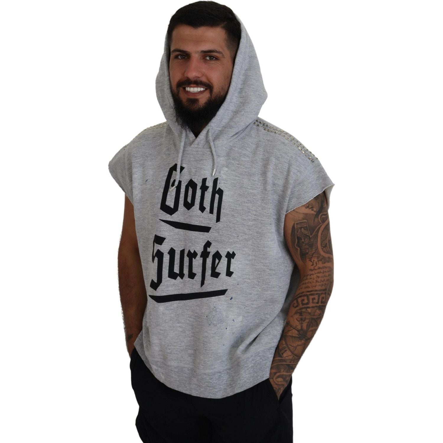 浅灰色棉质短袖连帽T恤