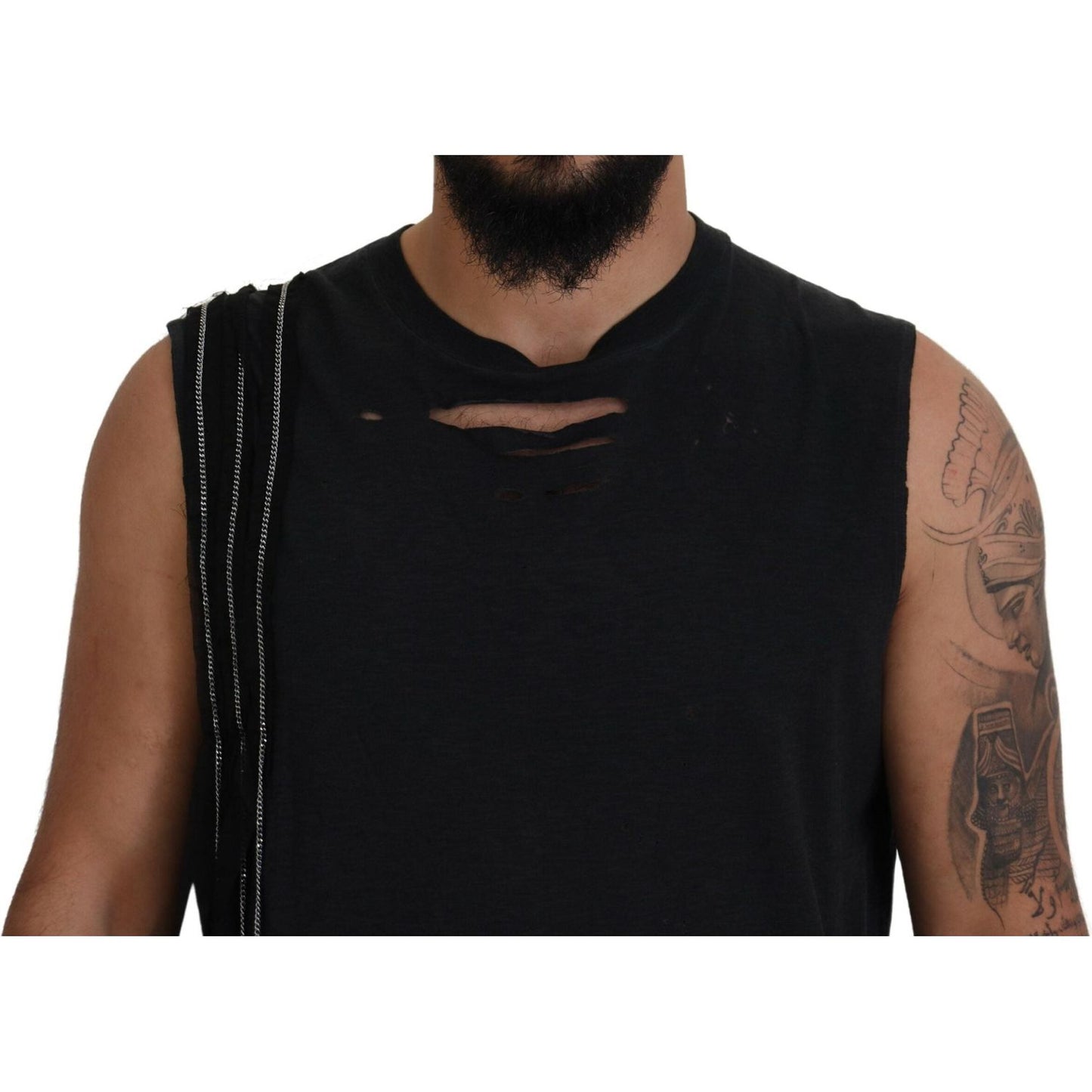 Dsquared² Black Chain Embellished Sleeveless Men Tank T-shirt Dsquared²