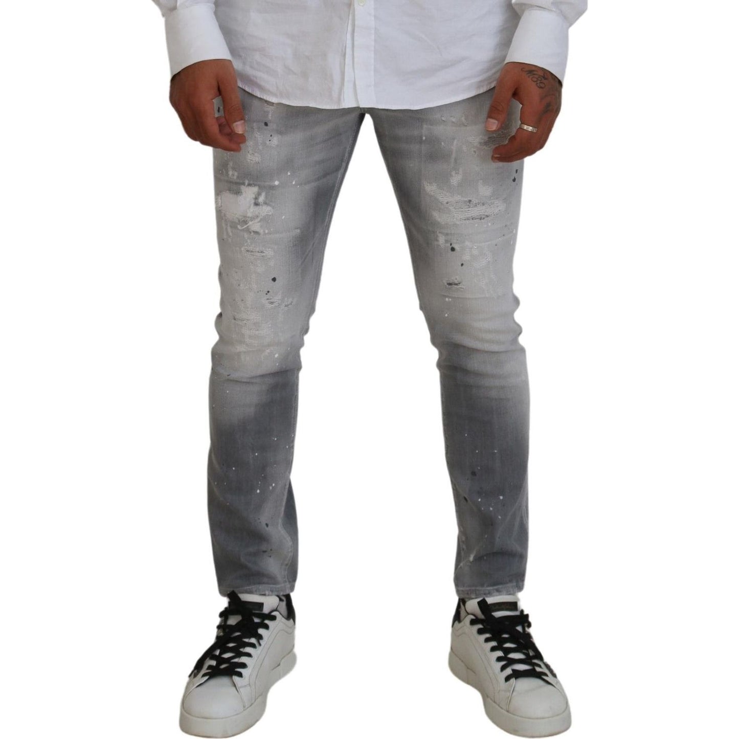 Dsquared² Gray Washed Cotton Slim Fit Casual Men Denim Jeans Dsquared²