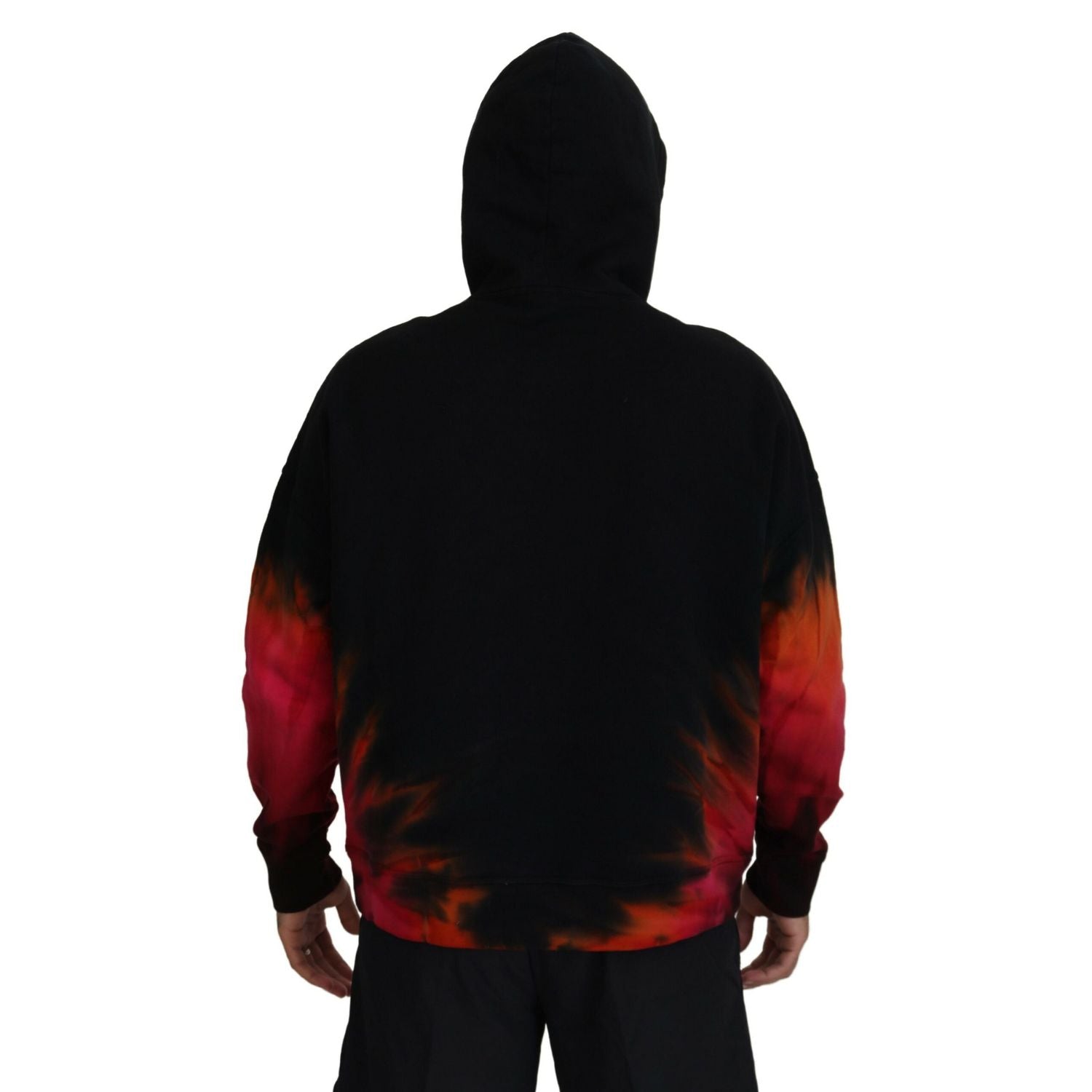 Dsquared² Black Red Cotton Hooded Tie Dye Pullover Sweater