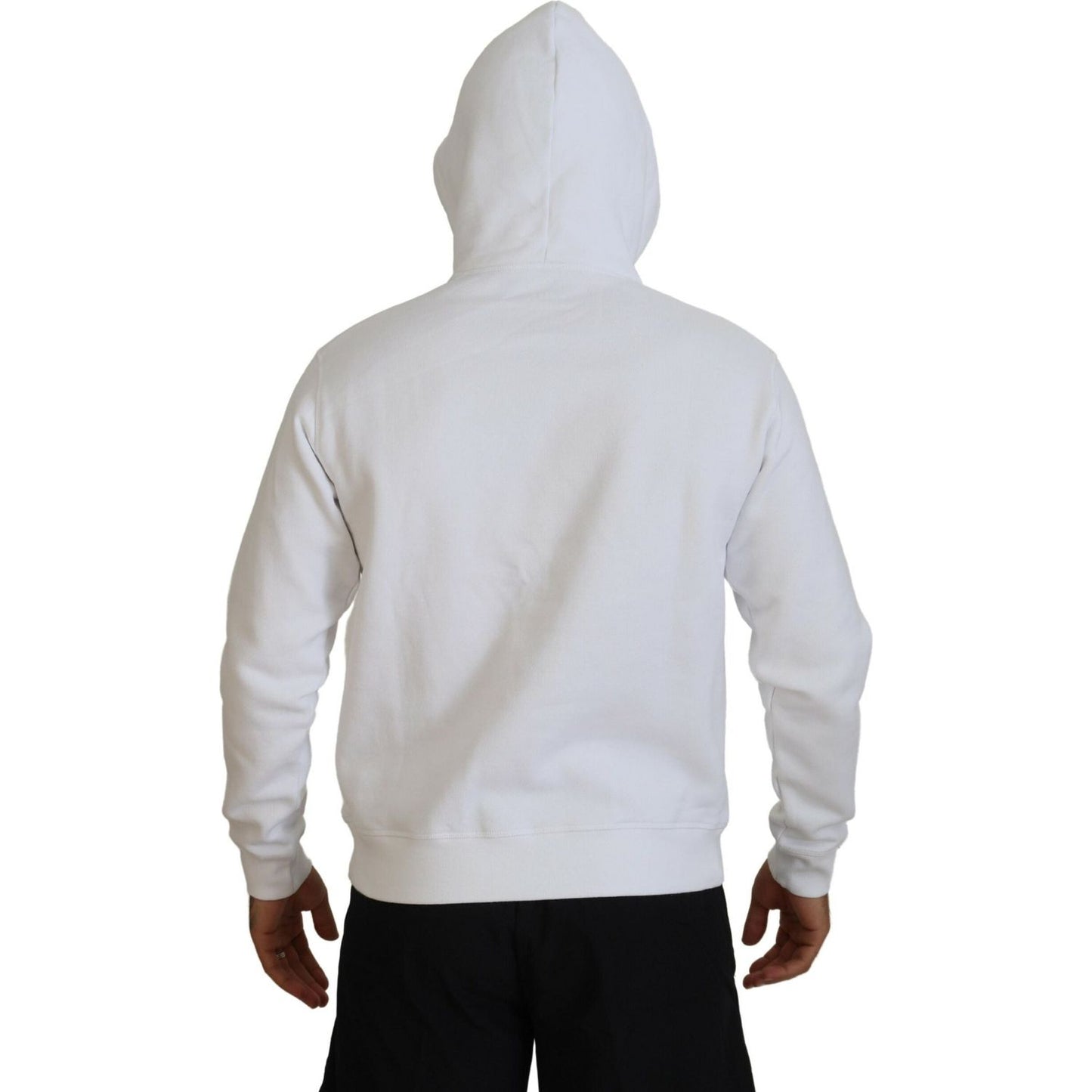 Dsquared² White Cotton Hooded Printed Pullover Sweater Dsquared²