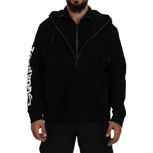 Dsquared² Black Hooded Printed Sleeves Double Zip Sweater Dsquared²