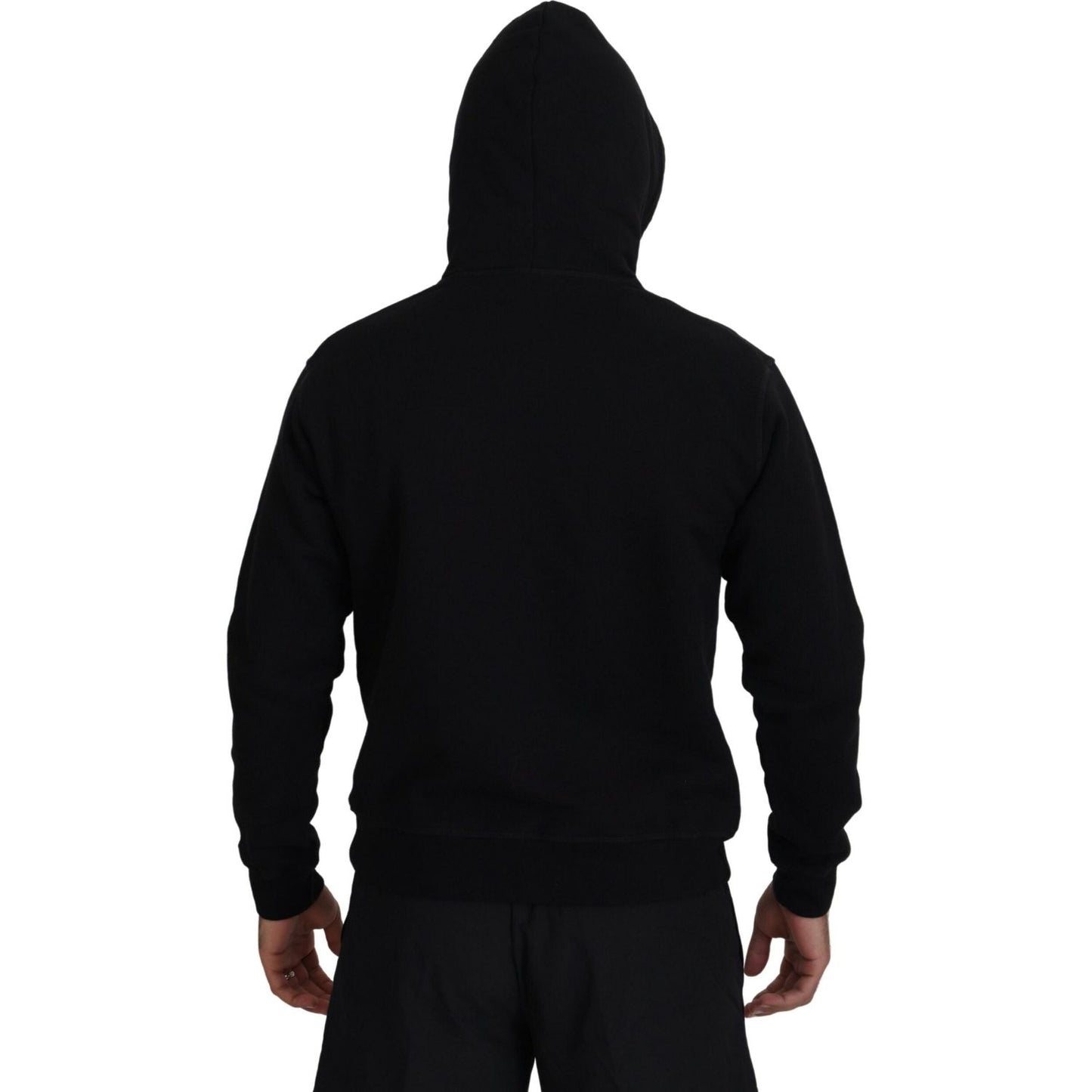 Dsquared² Black Cotton Hooded Printed Men Pullover Sweater Dsquared²