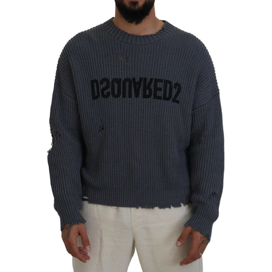 Dsquared² Gray Men Tattered Knitted Pullover Sweater Dsquared²