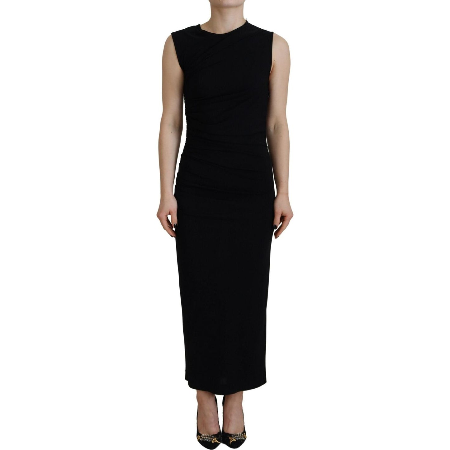 Dsquared² Black Viscose Sleeveless Ruched Maxi Dress Dsquared²