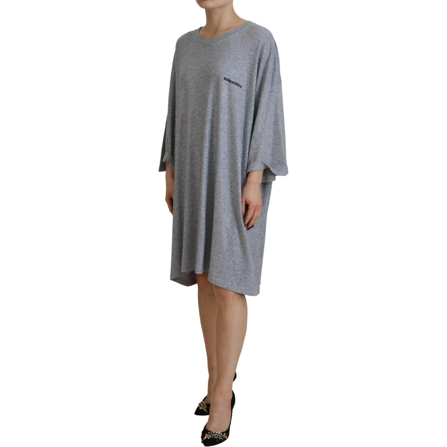 Dsquared² Gray Crystal Embellished Cotton Long Sleeves Dress Dsquared²