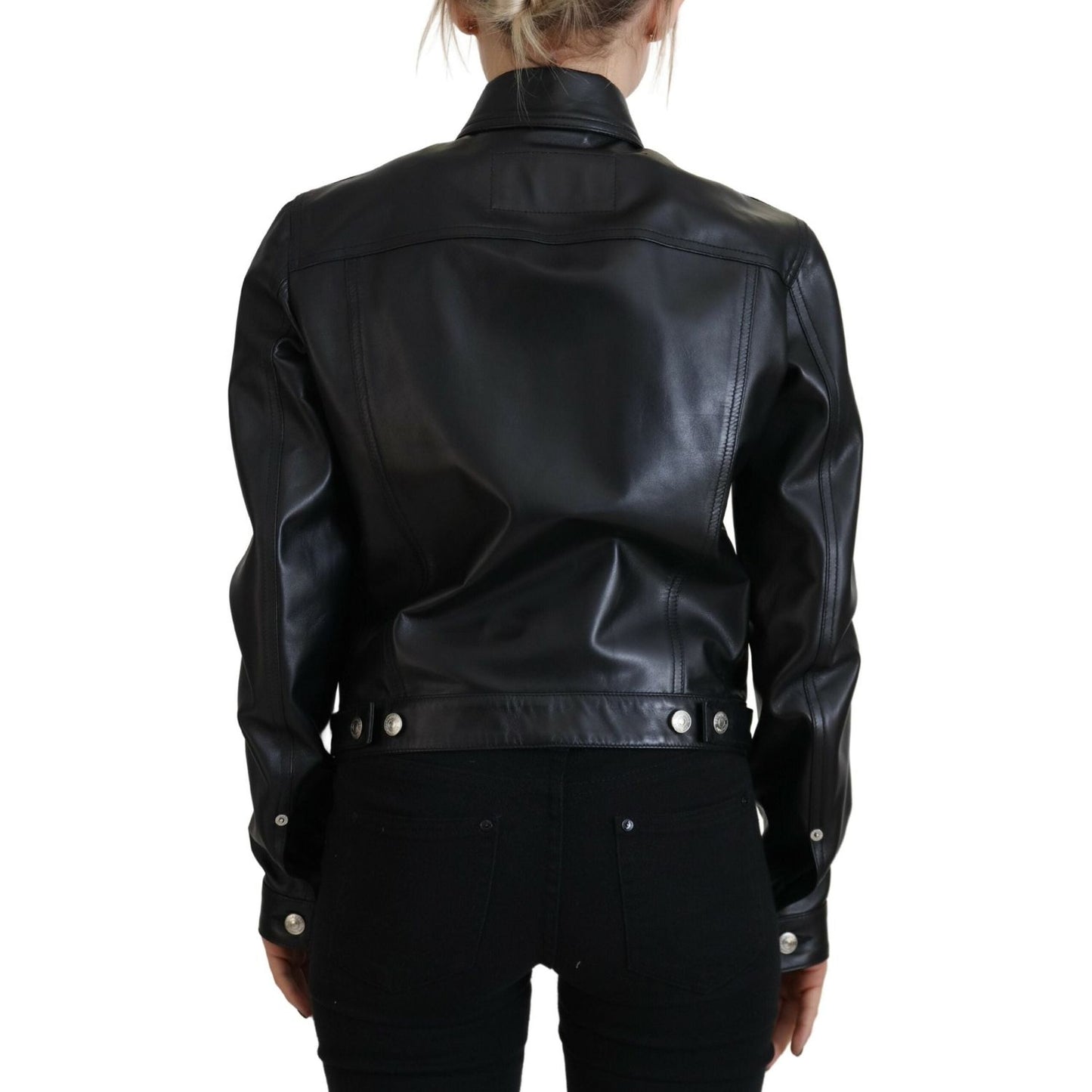 Dsquared² Black Leather Collared Long Sleeves Jacket Dsquared²