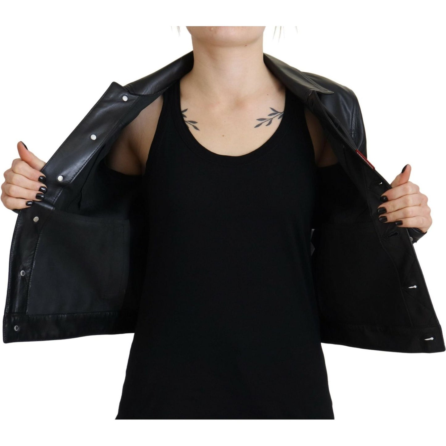 Dsquared² Black Leather Collared Long Sleeves Jacket