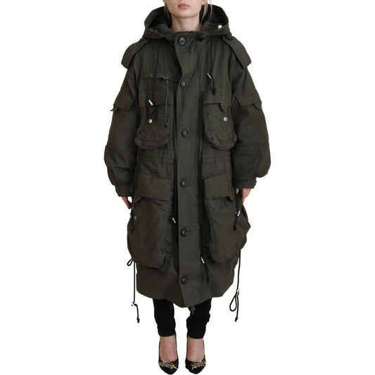 Dsquared² Green Hooded Full Zip Long Parka Coat Jacket Dsquared² Dark Slate Gray
