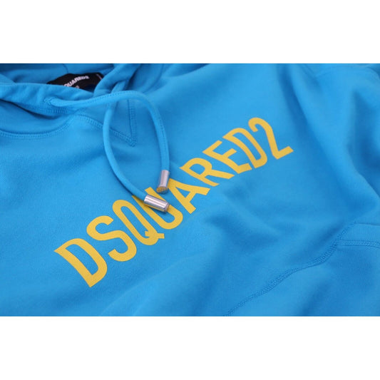 سويت شيرت بغطاء رأس من القطن بطبعة شعار Dsquared² باللون الأزرق