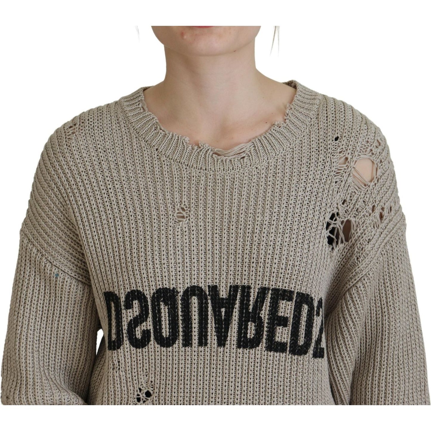 Dsquared² Beige Cotton Knitted Crewneck Pullover Sweater Dsquared²