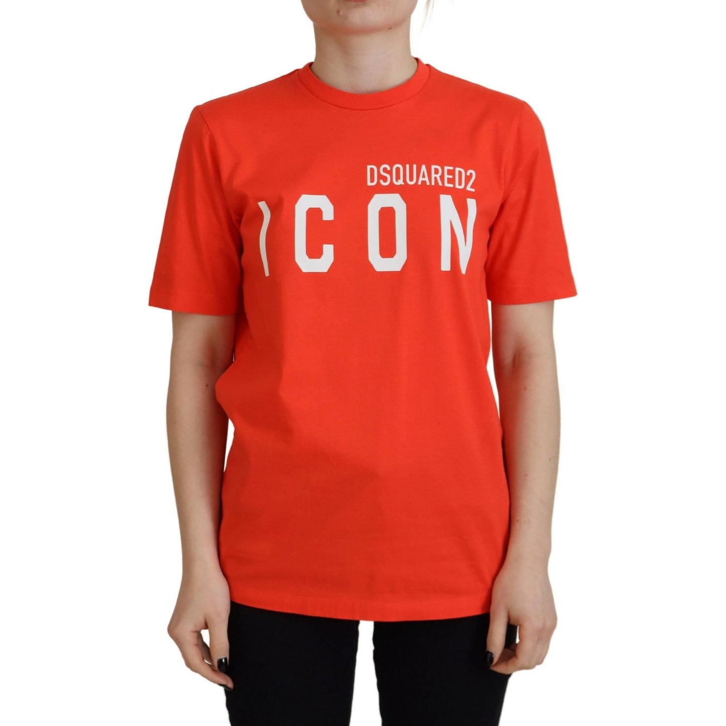 Dsquared² Orange Cotton Shiny Icon East Tee Crewneck T-shirt Dsquared² Firebrick
