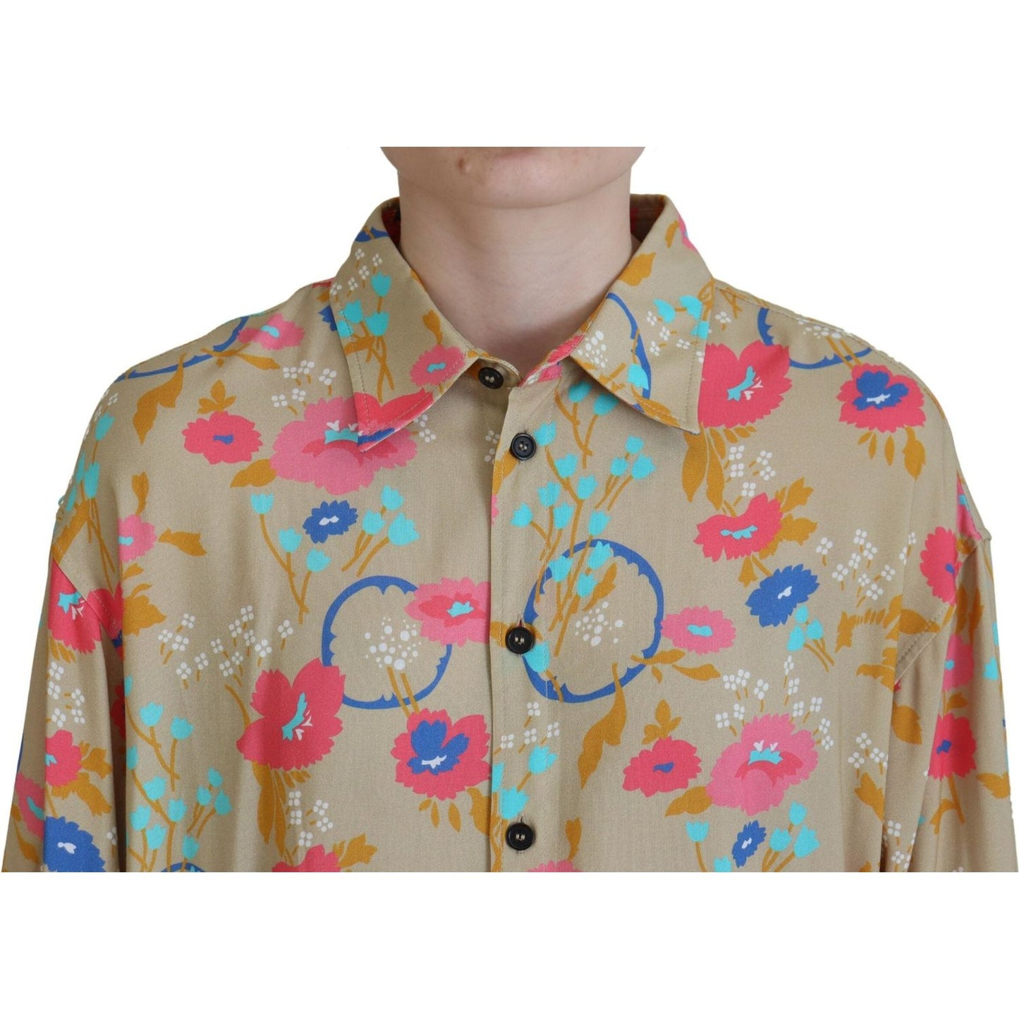 Dsquared² Beige Floral Collared Button Down Long Sleeves Shirt Dsquared²