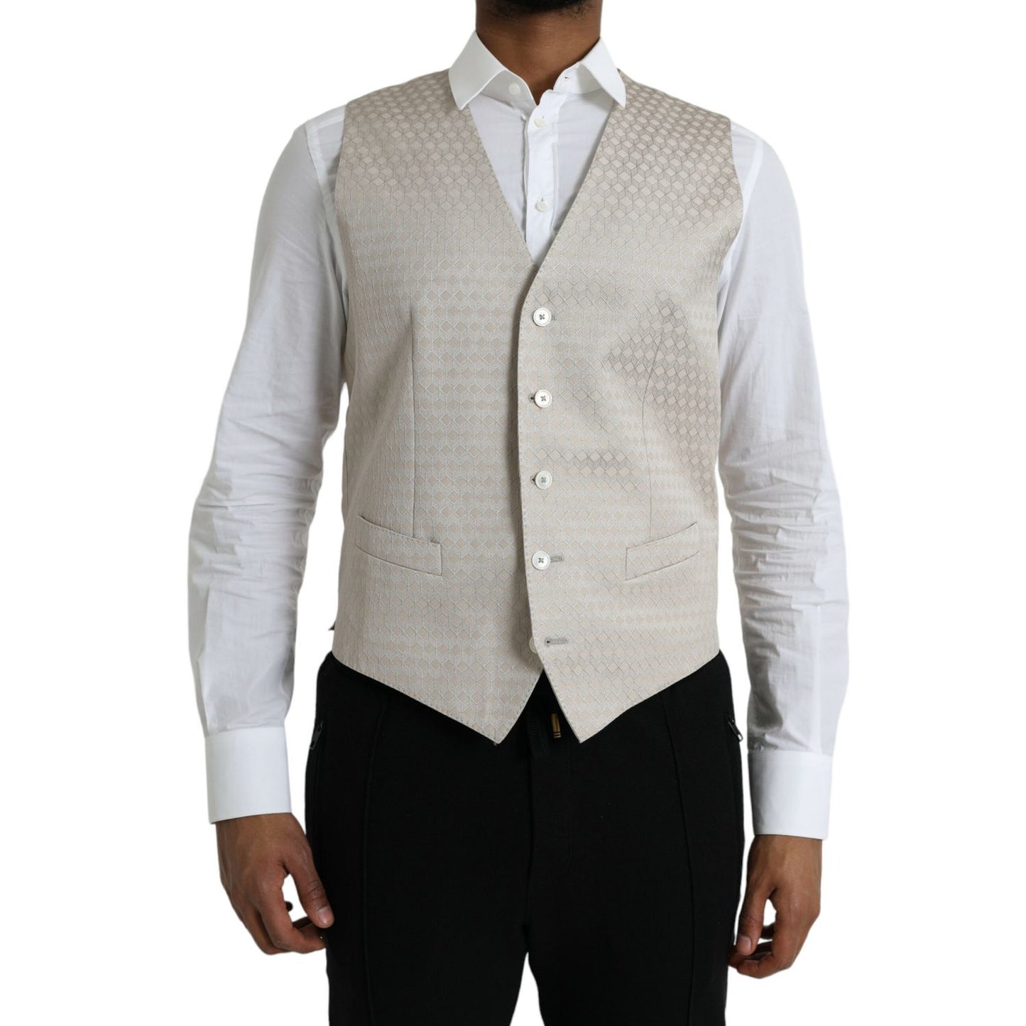 Dolce & Gabbana Off White Cotton Waistcoat Dress Formal Vest