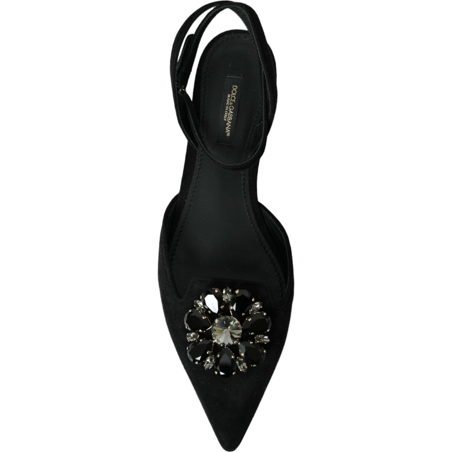 Dolce & Gabbana Black Leather Crystal Slingback Sandals Shoes Dolce & Gabbana