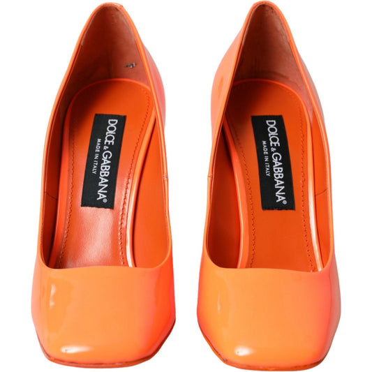 Dolce & Gabbana Orange Patent Leather Logo Heels Pumps Shoes Dolce & Gabbana