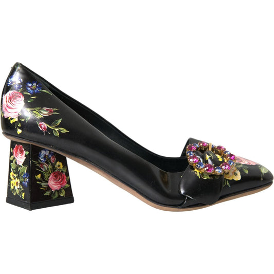 Dolce & Gabbana Black Floral Crystals Leather Pumps Shoes Dolce & Gabbana