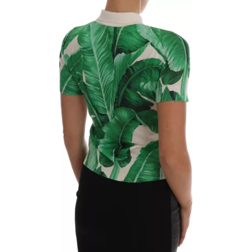 Dolce & Gabbana Green Banana Print Silk Polo T-shirt Dolce & Gabbana