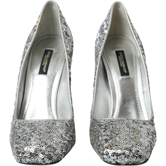 Dolce & Gabbana Silver Sequin Embellished Heels Pumps Shoes Dolce & Gabbana