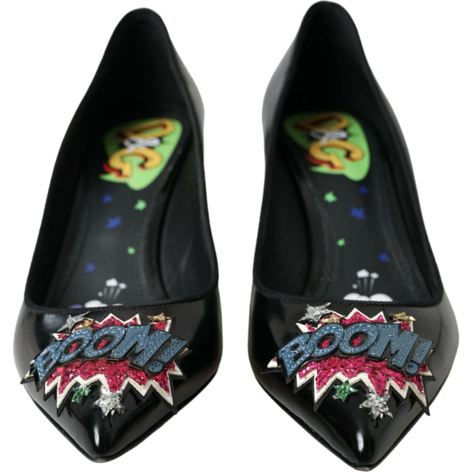 حذاء Dolce &amp; Gabbana BOOM Patch بكعب عالٍ من الجلد الأسود