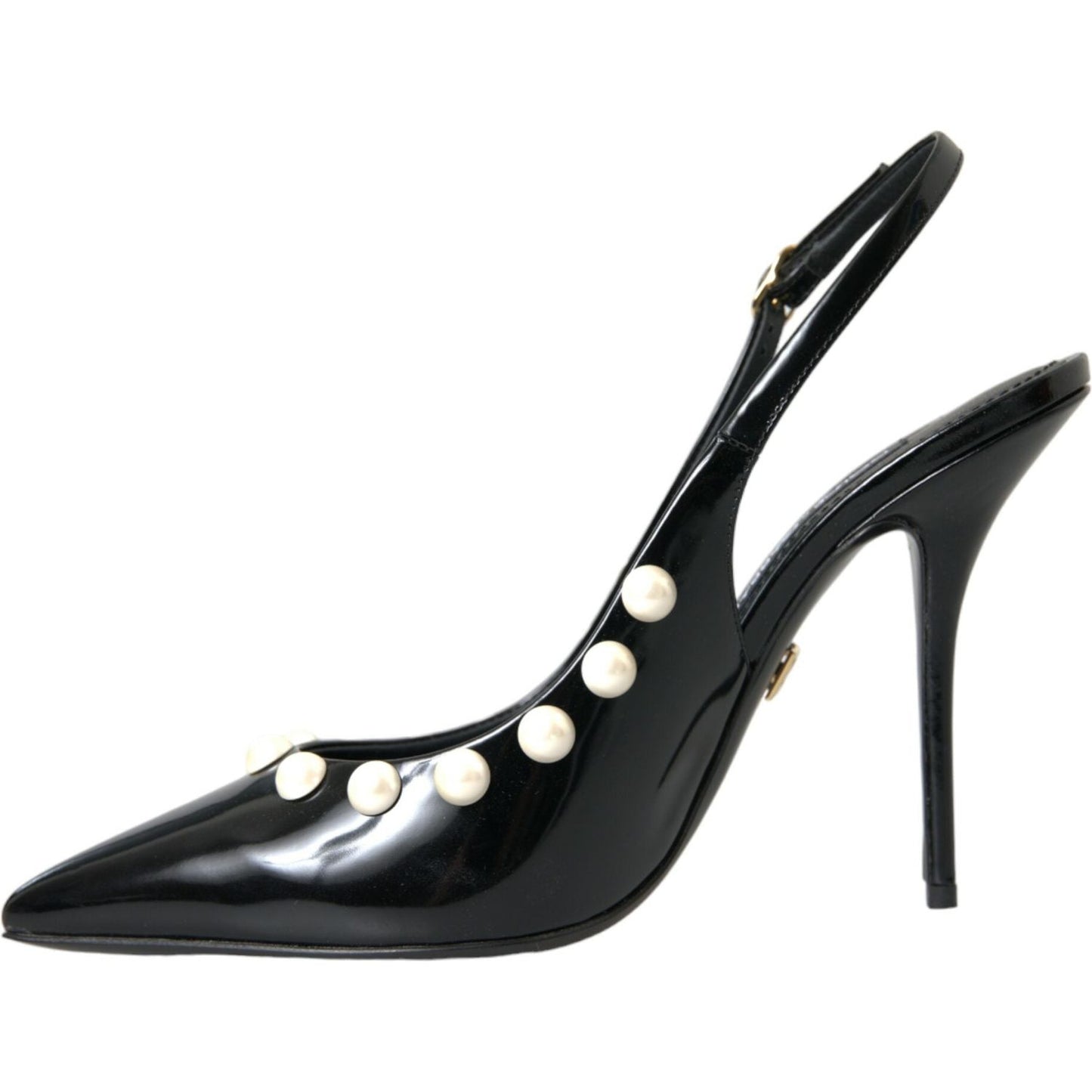 Dolce & Gabbana Black Leather Faux Pearl Heel Slingback Shoes Dolce & Gabbana