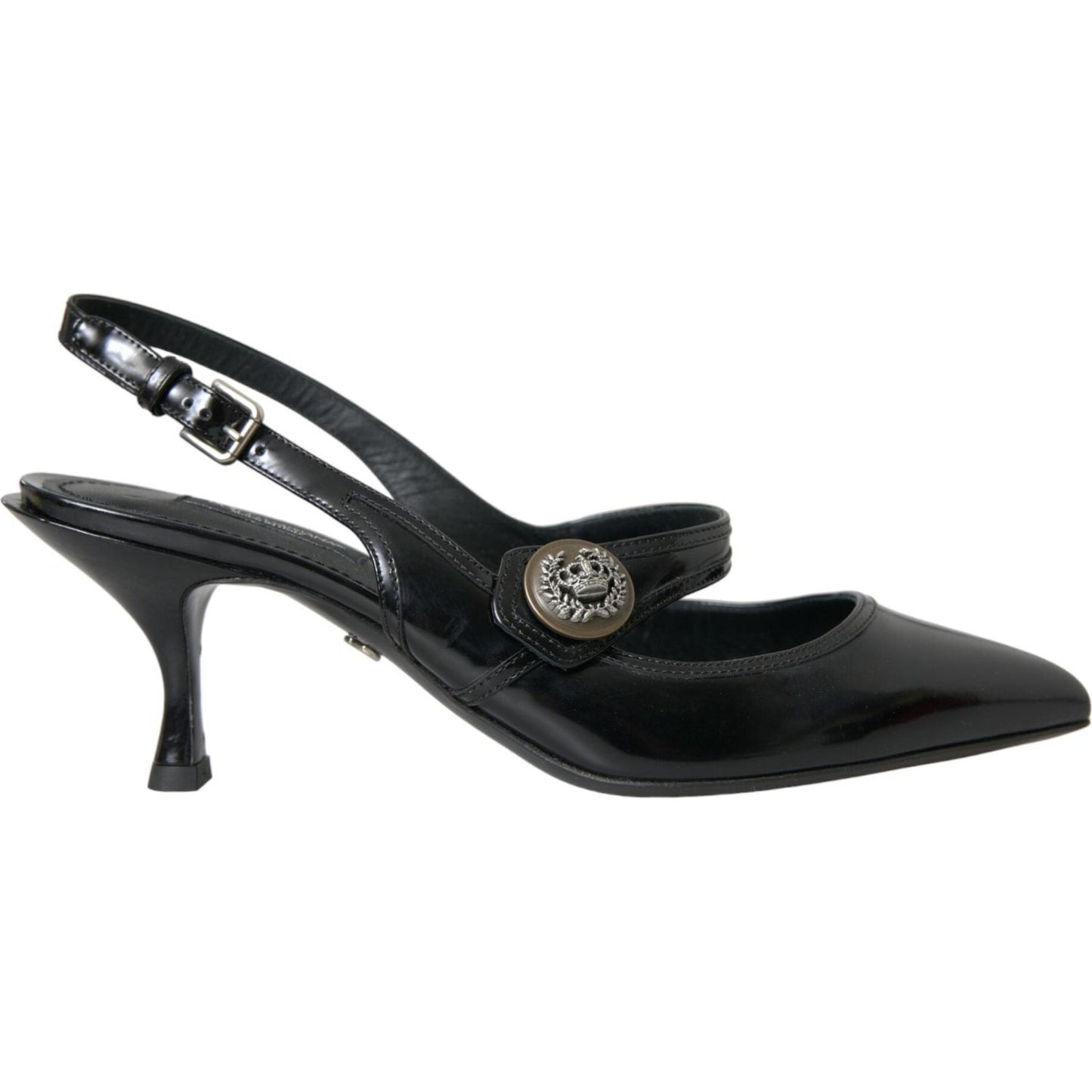 Dolce & Gabbana Black Leather Embellished Slingbacks Shoes Dolce & Gabbana