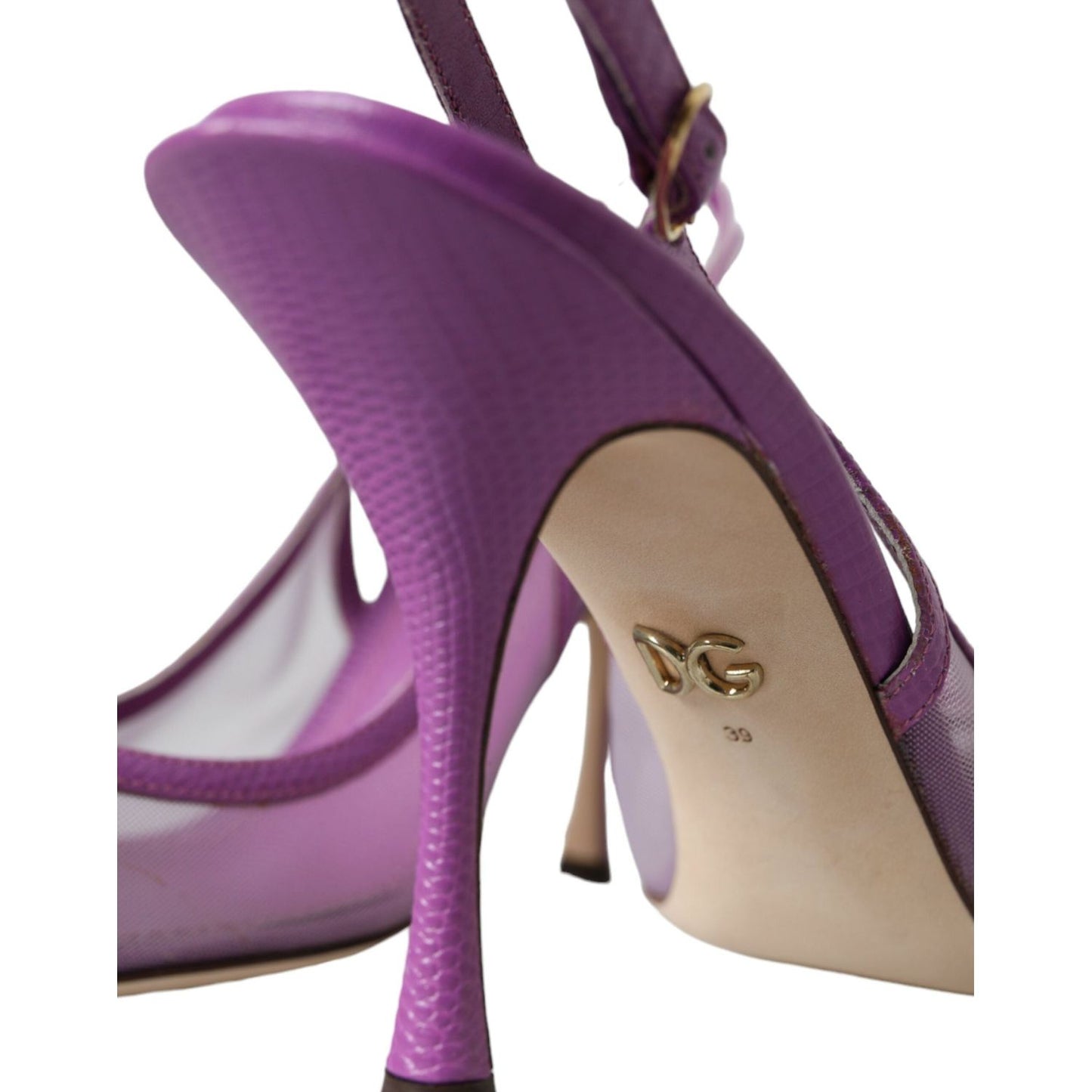 Dolce & Gabbana Purple Leather Mesh High Heels Slingback Shoes Dolce & Gabbana