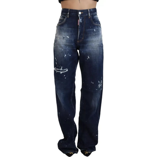Dsquared² Blue High Waist Tattered Denim Jeans San Diego Dsquared² Dark Slate Gray