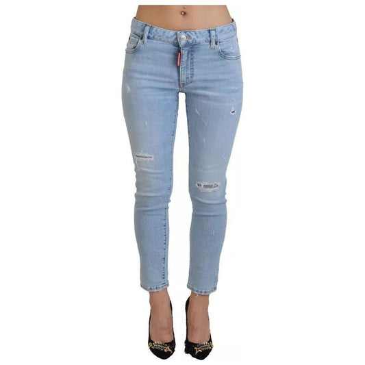 Dsquared² Blue Tattered Mid Waist Cropped Twiggy Denim Jeans Dsquared² Light Slate Gray