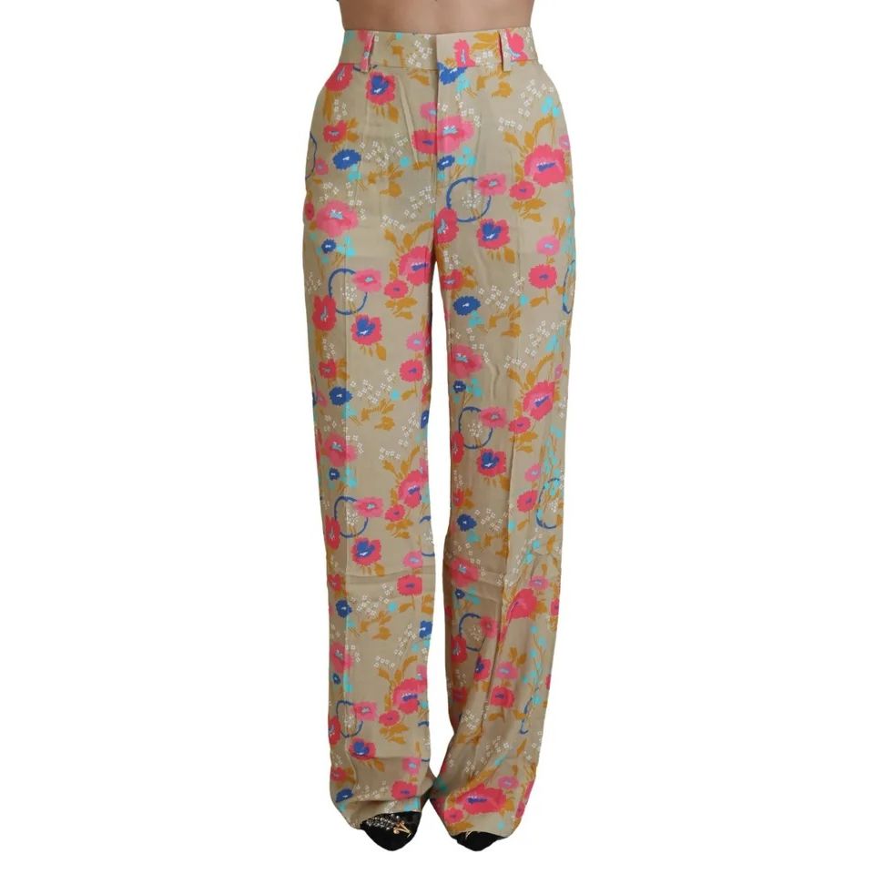 Dsquared² Beige Floral High Waist Straight Pants