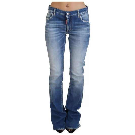 Dsquared² Blue Washed Cotton Mid Waist Flared Denim Jeans Dsquared² Dim Gray