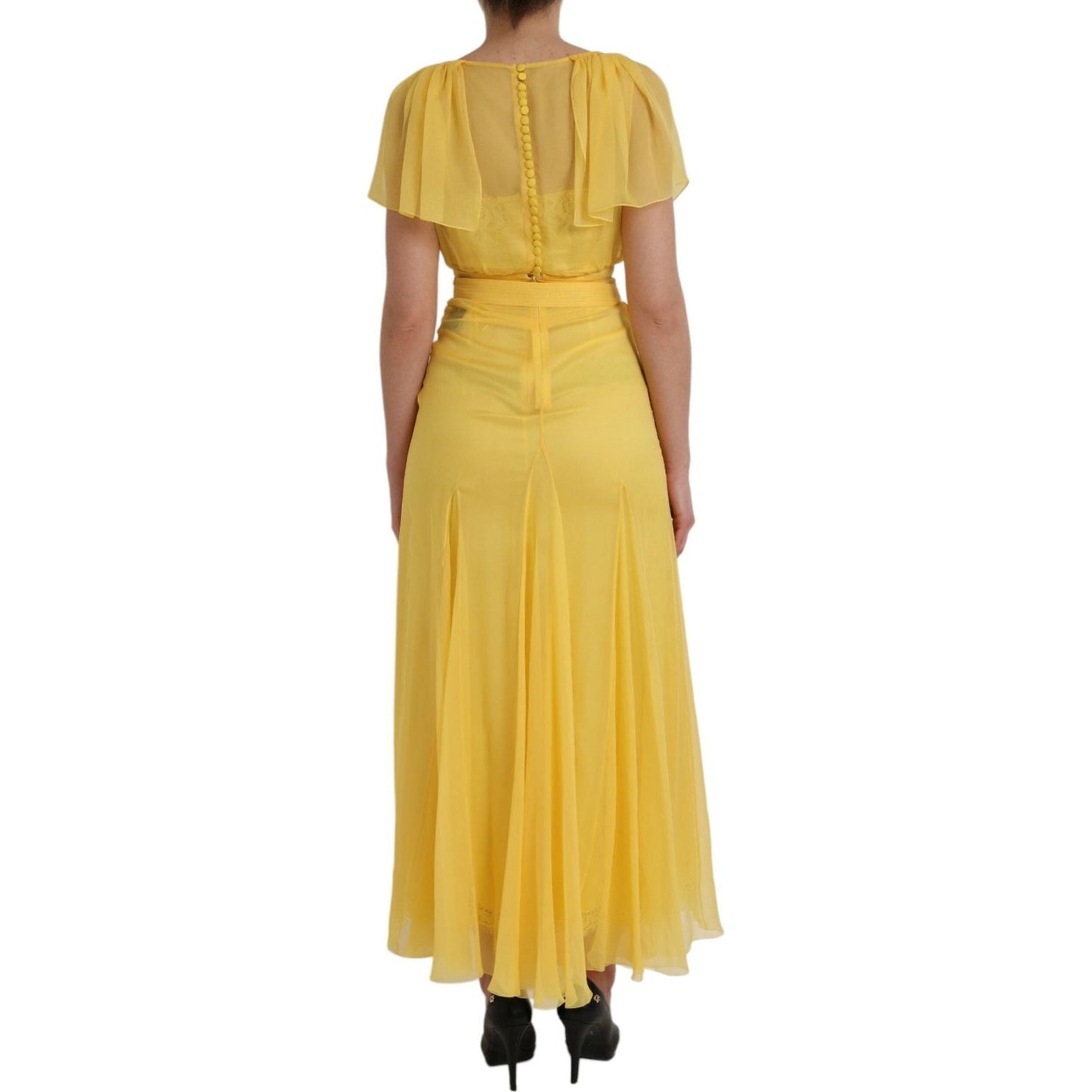 Dolce & Gabbana Yellow Silk Sheath Belted Long Maxi Dress Dolce & Gabbana