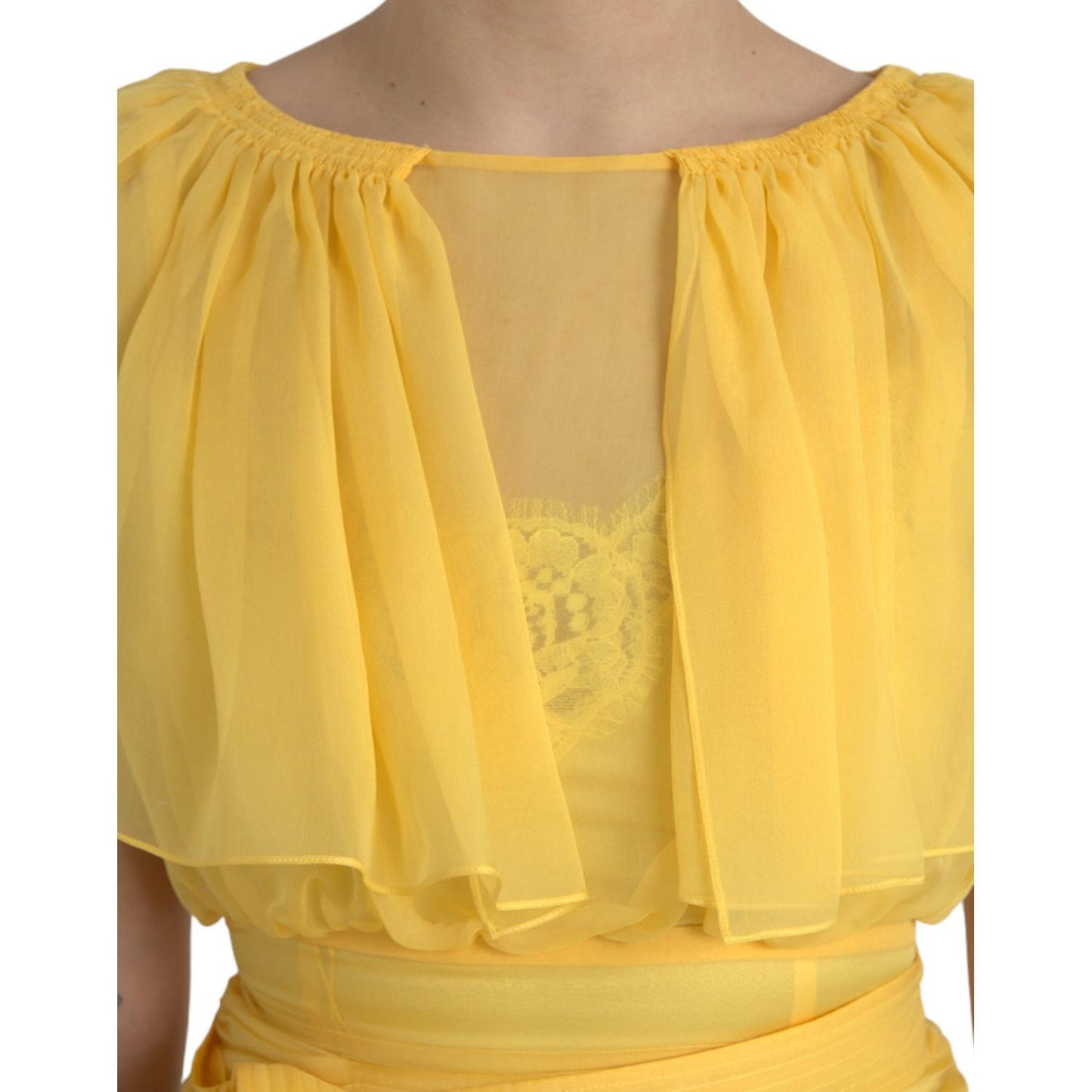 Dolce & Gabbana Yellow Silk Sheath Belted Long Maxi Dress Dolce & Gabbana