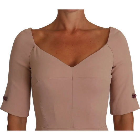 Dolce & Gabbana Dusty Pink Midi Sheath Crystal Buttons Dress Dolce & Gabbana Dim Gray