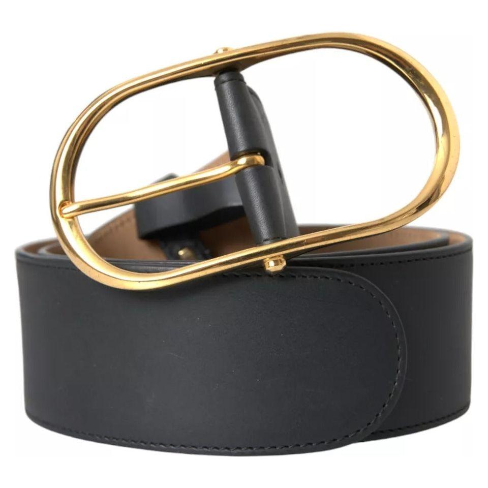 Dolce & Gabbana Black Leather Gold Oval Metal Buckle Belt Dolce & Gabbana