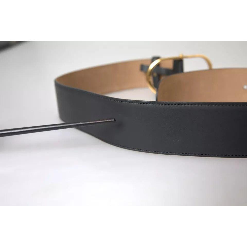 Dolce & Gabbana Black Leather Gold Oval Metal Buckle Belt Dolce & Gabbana