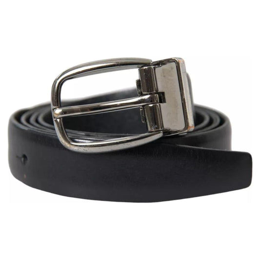 Dolce & Gabbana Black Leather Silver Metal Buckle Men Belt Dolce & Gabbana