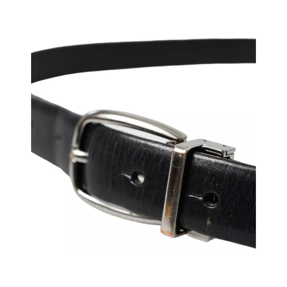 Dolce & Gabbana Black Leather Silver Metal Buckle Men Belt Dolce & Gabbana