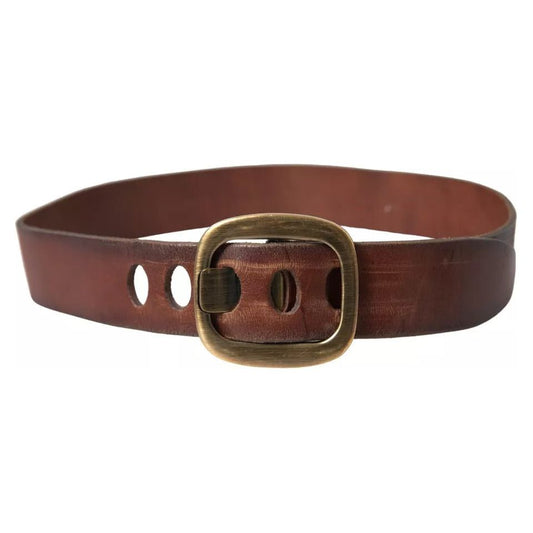 Dolce & Gabbana Brown Leather Gold Metal Buckle Women Belt Dolce & Gabbana