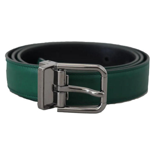 Dolce & Gabbana Green Calf Leather Silver Tone Metal Buckle Belt Dolce & Gabbana