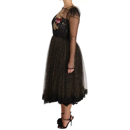 Dolce & Gabbana Black Gold Crystal Heart A-line Dress