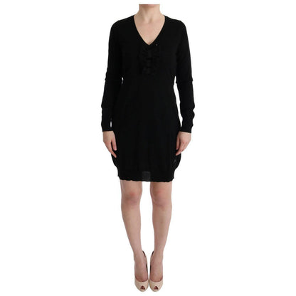 MARGHI LO' Black Wool Long Sleeve Shift Dress