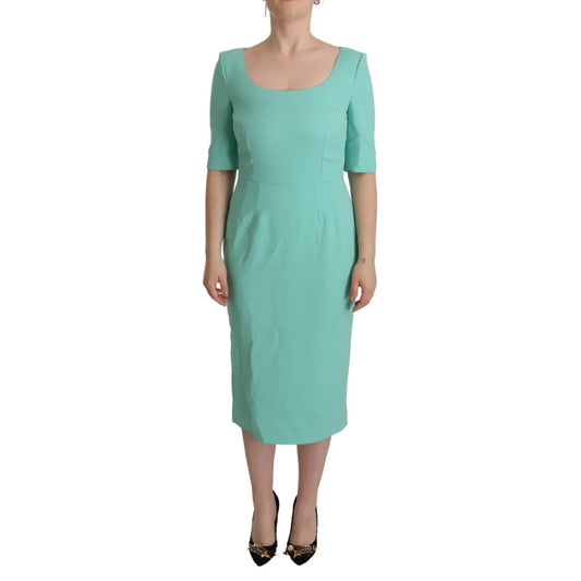 Dolce & Gabbana Mint Green Sheath Square Neckline Midi Dress